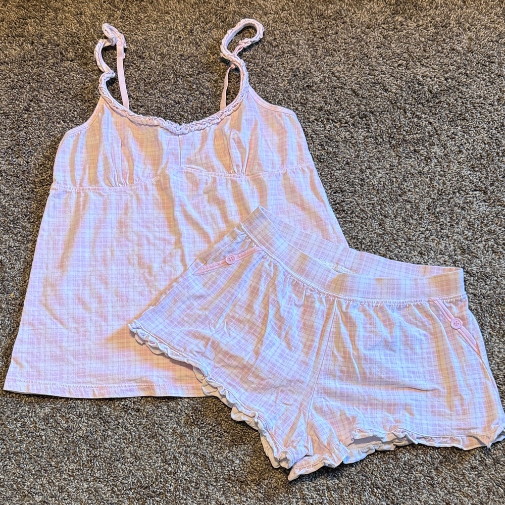Women's Light Pink Plaid Pajama Set